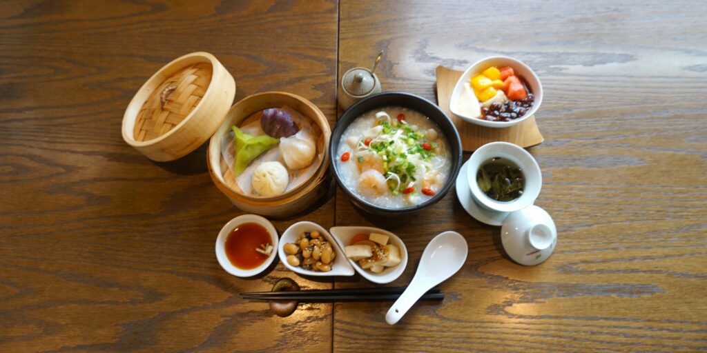 海老と貝柱の中華粥ディナーセット